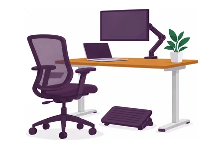 Ilustração: cadeira, mesa, suporte de monitor e o kit completo